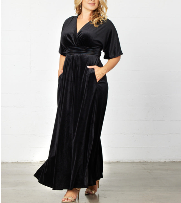 Velvet V-Neck High-Waisted Evening Gown｜Slim Fit Ruched Waist Maxi Dress with Side Slit